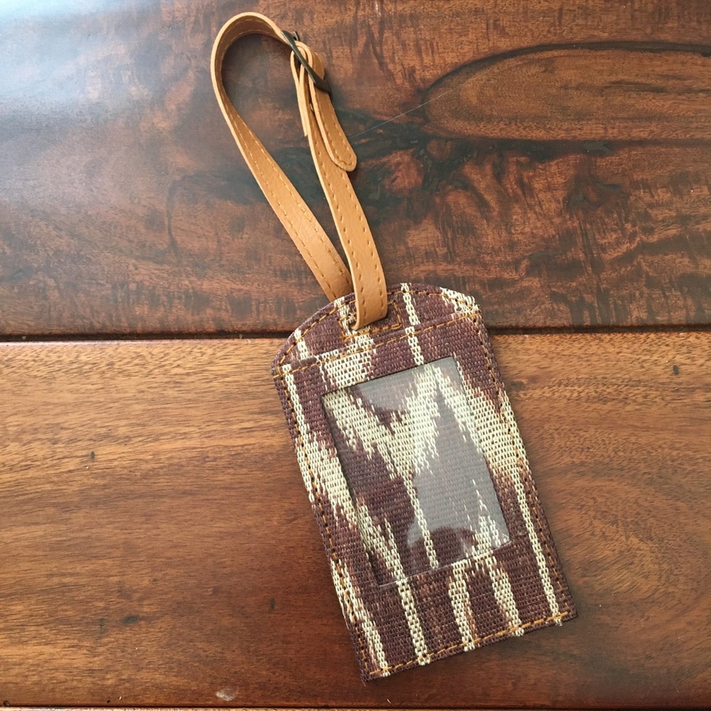 Ikat T’nalak Abaca Brown Natural Fabric Faux Leather Bag Tag